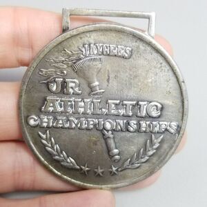 Vintage Jaycees Jr Athletic Championships Silver Tone Round Medal Pendant